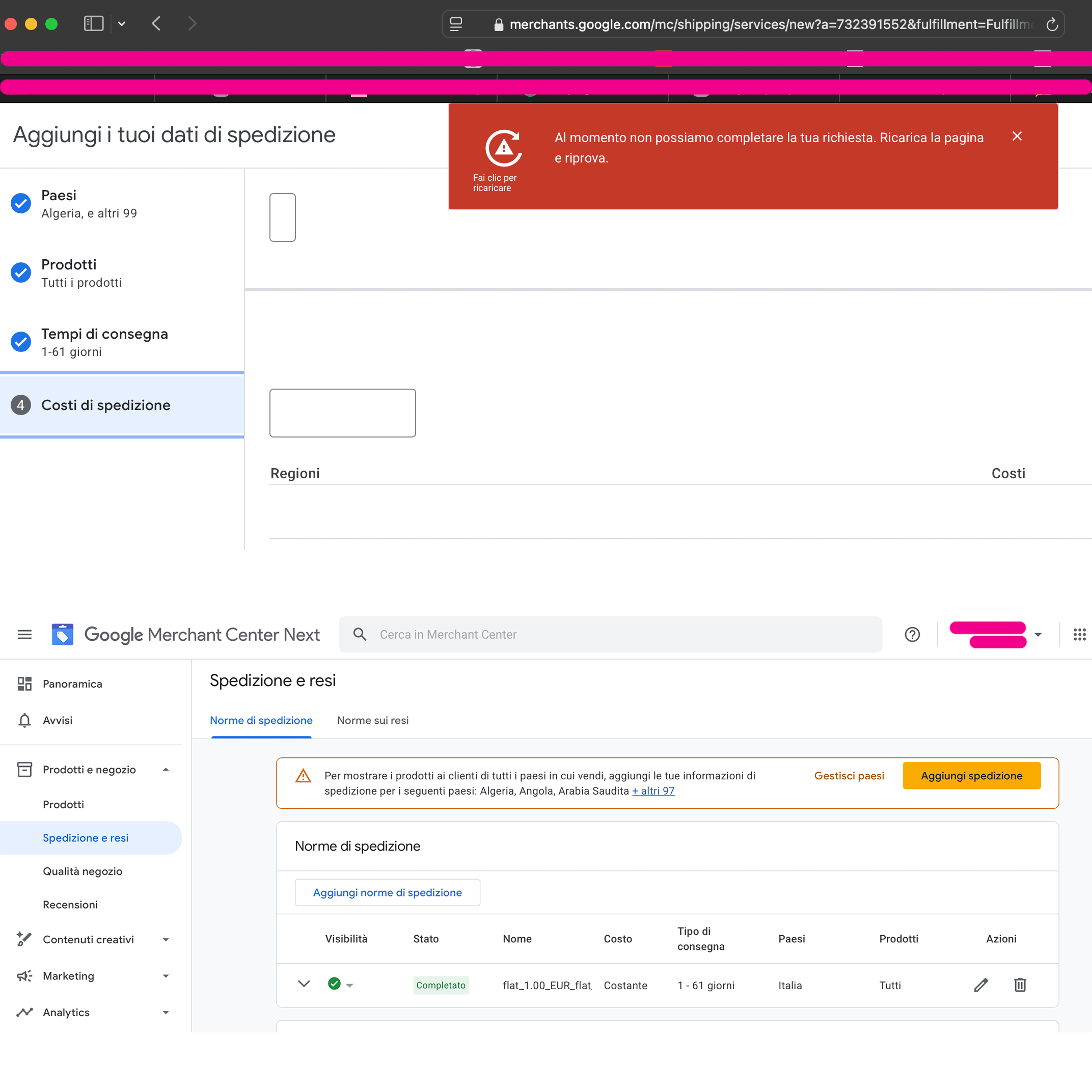 Anomalia grave su Google Merchant per Google Shopping: spedizioni compromesse sugli ecommerce